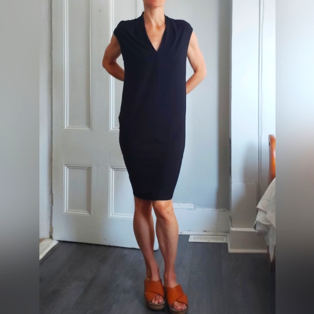 Three Dots Black Midi Sheath Dress